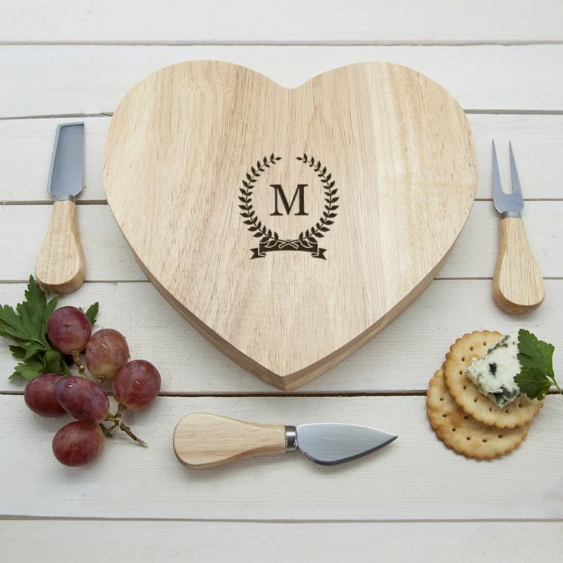 monogrammed romantic wreath heart cheese board per977 001