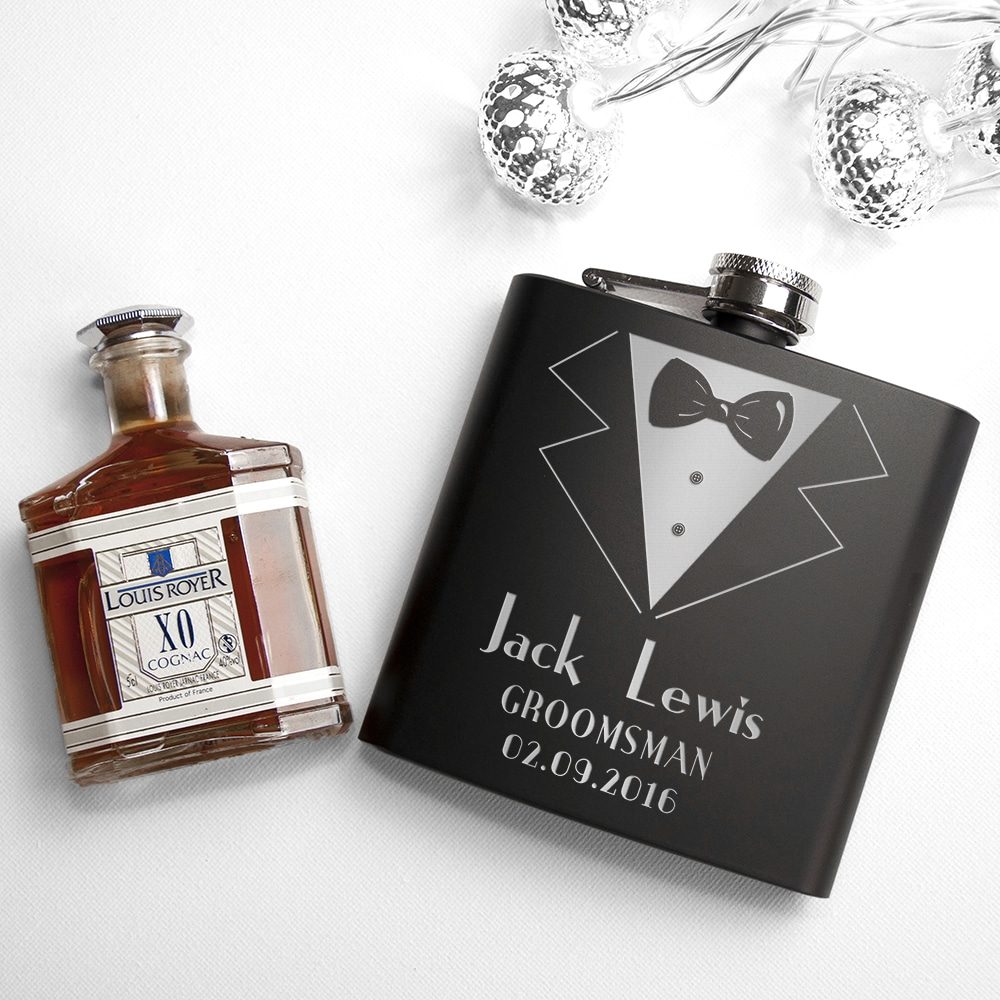 thank you for being my groomsman personalised black matte hip flask per2059 001 1