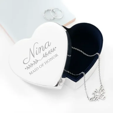 Gepersonaliseerd zilver sieradendoosje voor getuige