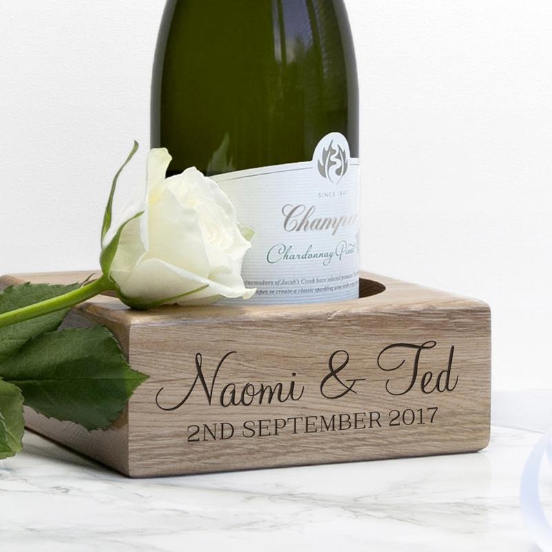 personalised solid oak champagne holder per2543 001
