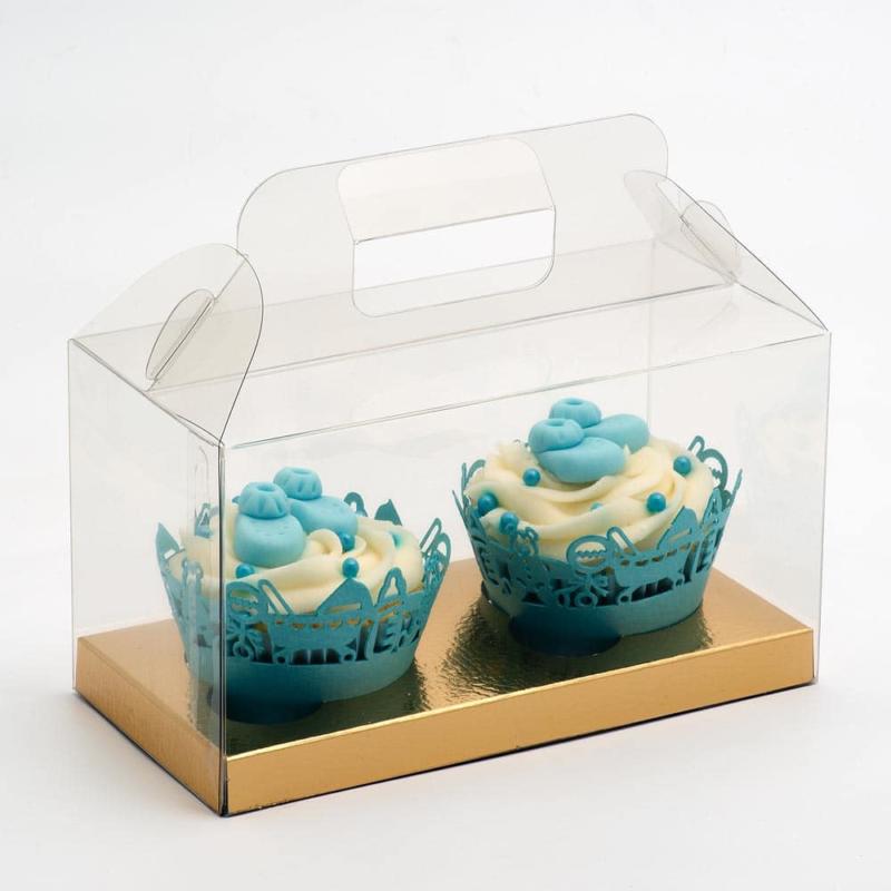 Stijlvolle Cupcake Doosjes met Handvat - 180 x 90 x mm - 2 cupcakes - 10 Stuks