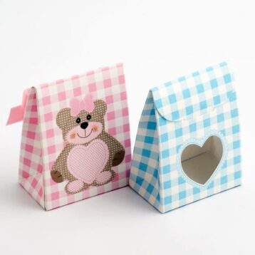 Roze Teddybeer - Sachet Doosjes met Hartvormig Venster 60 x 35 x 80 mm - 10 stuks