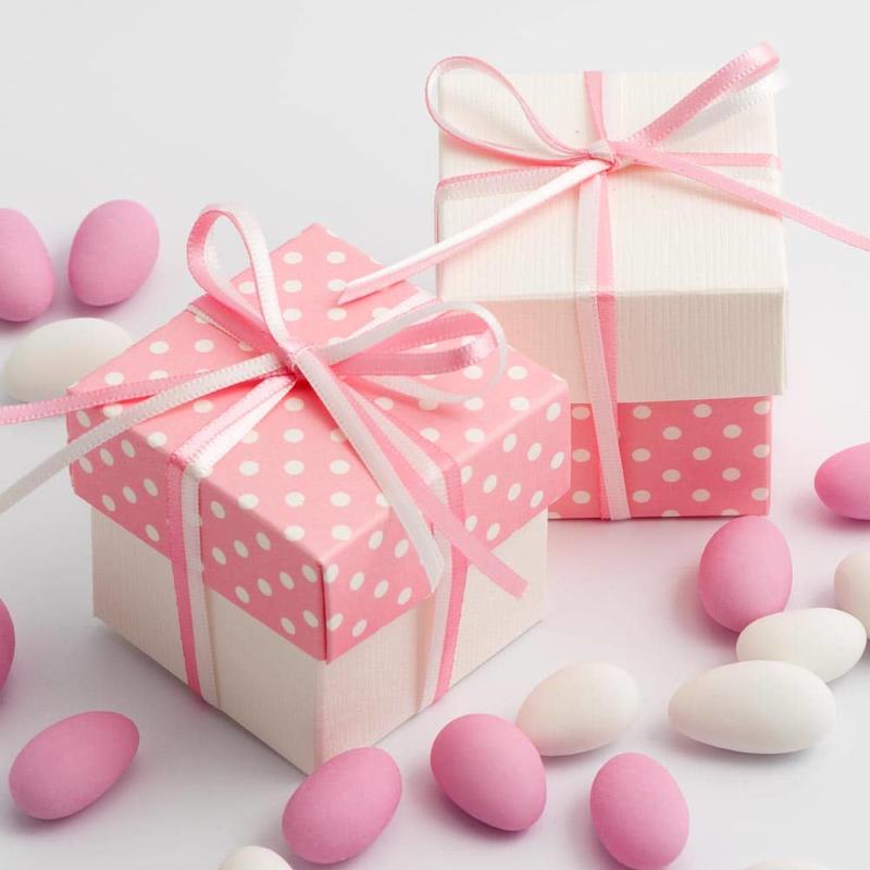 Tweekleurige Doosjes Roze Polka Dot & Wit Zijdeglans - 10 stuks