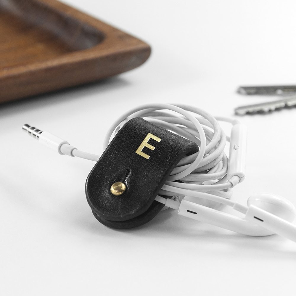 monogrammed leather earphones holder per3322 bla