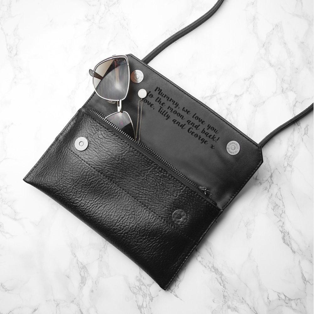 personalised black leather clutch bag per2426 hnd