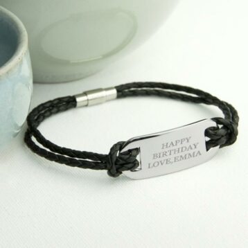personalised mens statement leather bracelet in black per2245 001 1