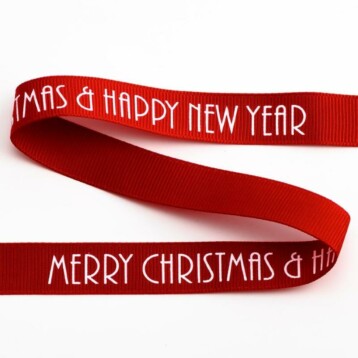Merry Christmas & Happy New Year Lint Rood Grosgrain - 16 mm x 5 M