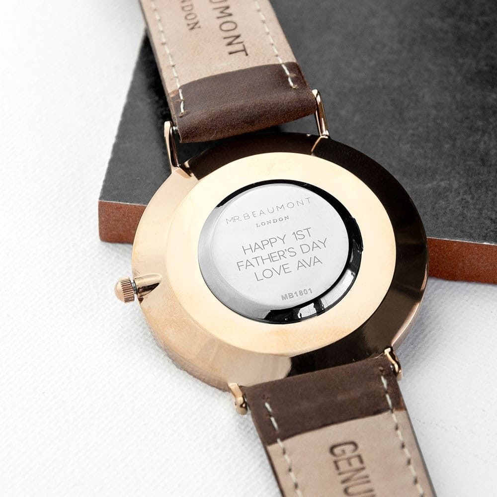 mens modern vintage personalised leather watch in brown per2808 san