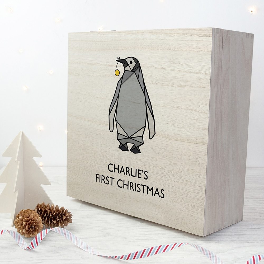 personalised baby penguin first christmas box per3603 lrg