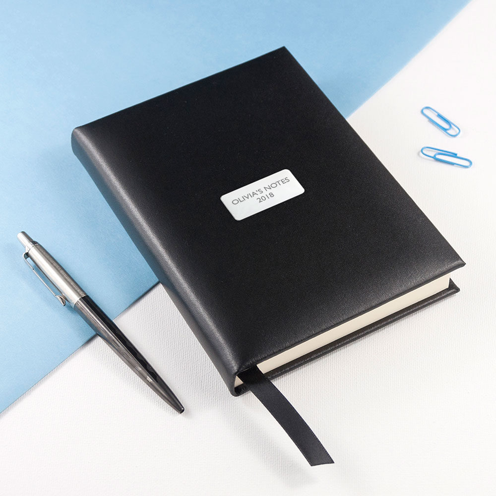 personalised black leather notebook per3074 san