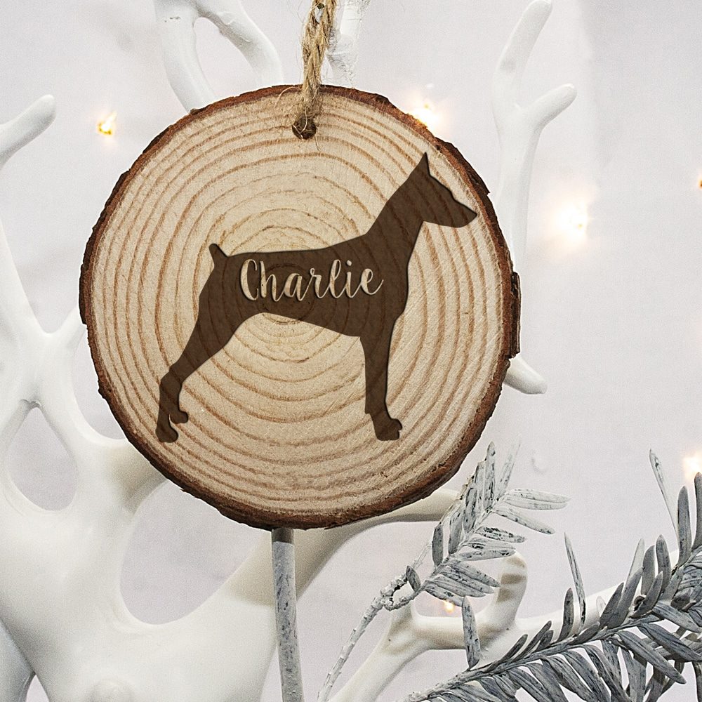 personalised engraved dog silhouette christmas tree decoration per2432 dob