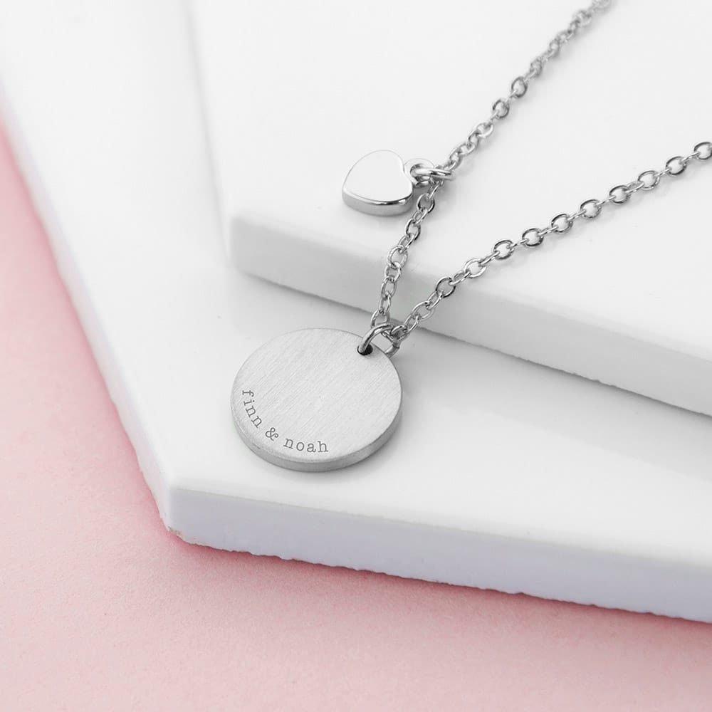 personalised heart and disc family necklace per3754 sil