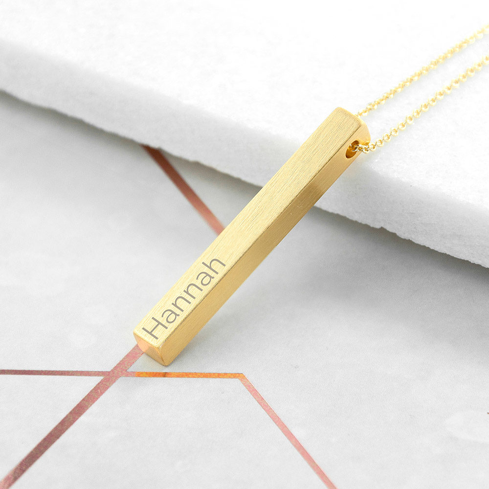 personalised matt vertical bar necklace per3746 gld