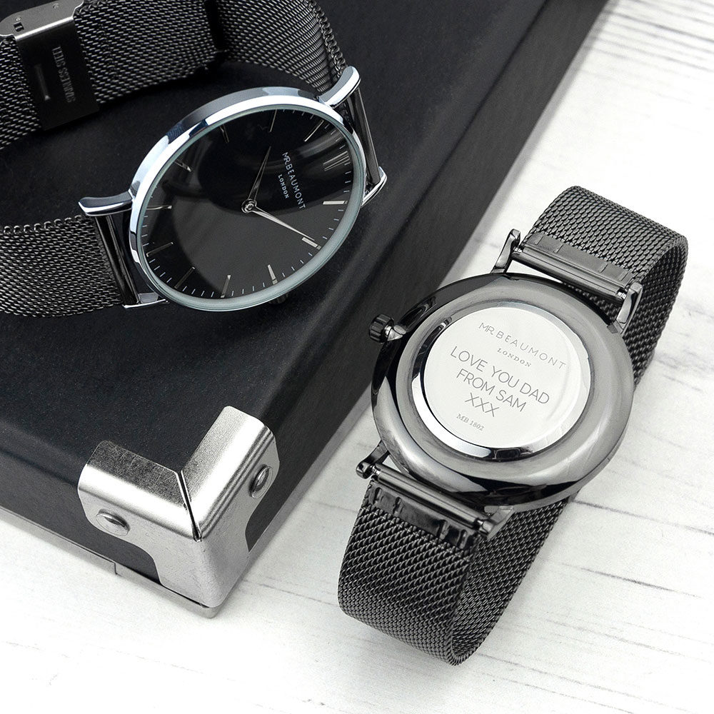 personalised mens metallic charcoal grey watch with black face per2996 san