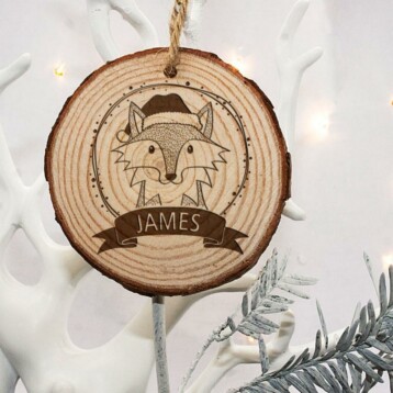 personalised woodland fox christmas tree decoration per2439 001 1