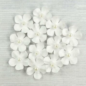 Glitter Papieren Bloemen - Wit 12 stuks