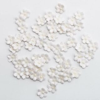 Glitter Papieren Bloemen Mini - Wit 60 stuks