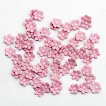 Glitter Papieren Bloemen Mini - Roze 60 stuks