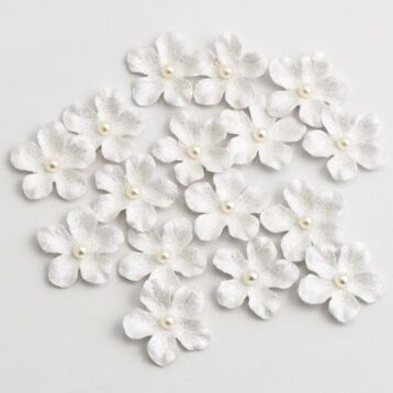 Glitter Papieren Bloemen Petite - Wit 16 stuks