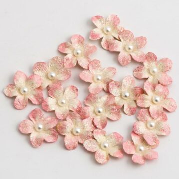 Glitter Papieren Bloemen Petite - Roze 16 stuks