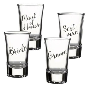 Bride, Groom, Maid of Honor, and Best Man Shot Glas Set