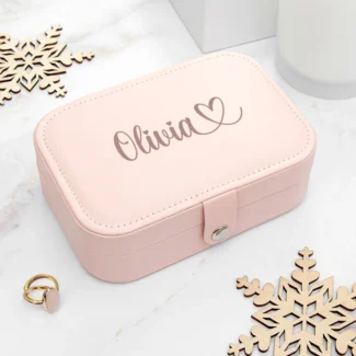 Reis Sieradendoosje met Naam - Roze - Glamoureus Gepersonaliseerd Cadeau voor Haar