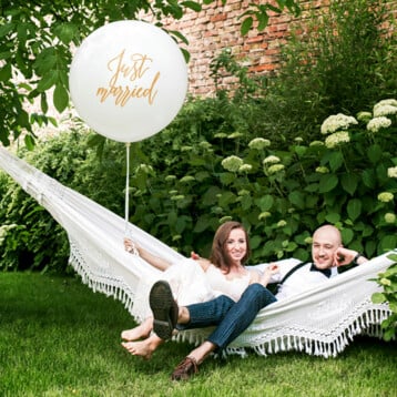 Just Married Reuze Ballon - Pastel Wit & Goud