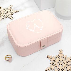 Blush Pink Sieradendoosje met Design The Heart Monogram in Wit Personalisatie