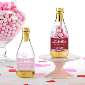 Gepersonaliseerde Champagneflesjes Mr & Mrs met Blush en Burgundy Etiket