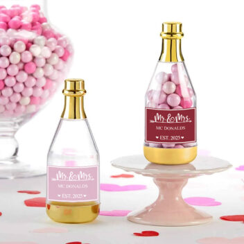 Gepersonaliseerde Champagneflesjes Mr & Mrs met Blush en Burgundy Etiket