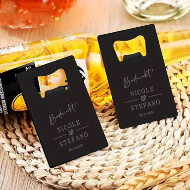 Elegante Gepersonaliseerde RVS Flesopener Zwart als Bruiloft Bedankje Cadeautje