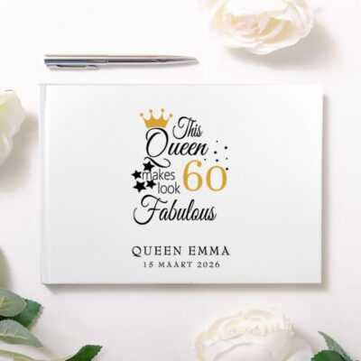 Luxe gastenboek vrouw gepersonaliseerd met naam leeftijd en datum voor verjaardag