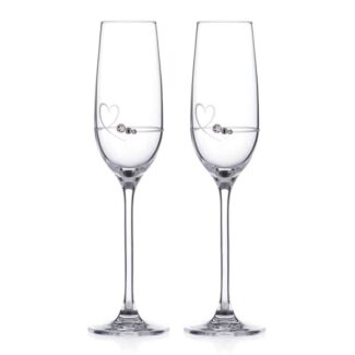 Kristallen champagneglazen met Swarovski hart en gepersonaliseerde naam gravure