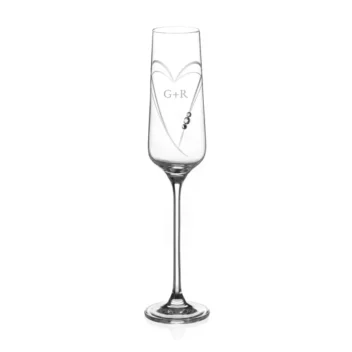 Romantische Champagneglazen met gravure initialen en Swarovski voor bruiloft