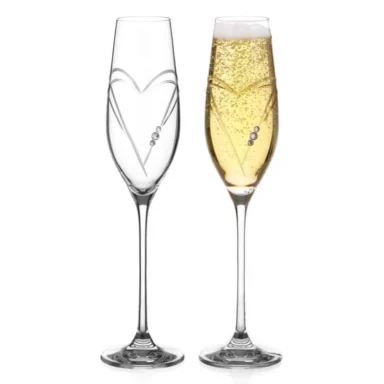Romantische Gepersonaliseerde Champagneglazen Set met Swarovski als huwelijkscadeau