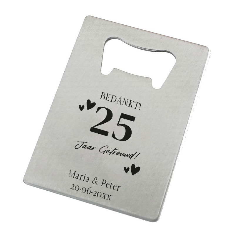 Zoveel Jaar Getrouwd Flesopener Zilver 25 Jaar Jubileum Zoveel Jaar Getrouwd Flesopener RVS Zilver 25 Jaar als Huwelijksjubileum Bedankje