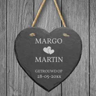 Hartvormig Gepersonaliseerd Leisteen Ophangbord - Liefdevol Huwelijkscadeau