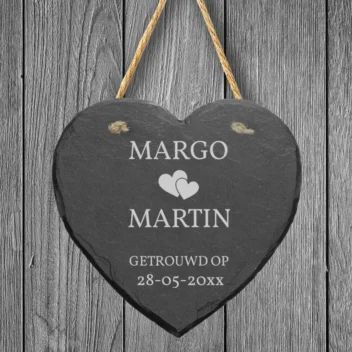 Hartvormig Gepersonaliseerd Leisteen Ophangbord - Liefdevol Huwelijkscadeau
