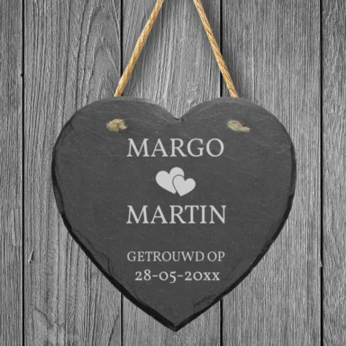 Hartvormig Gepersonaliseerd Leisteen Ophangbord - Liefdevol Huwelijkscadeau
