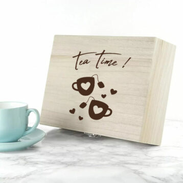 Luxe Houten Theedoos - Tea Time voor Twee met een Hartje