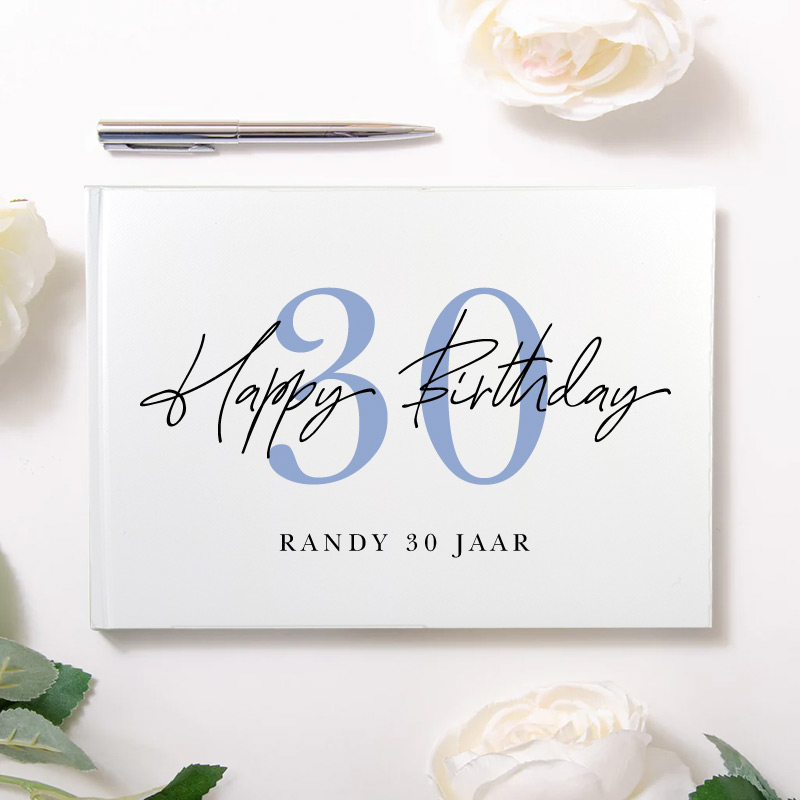 luxe-gastenboek-verjaardag-happy-birthday-gepersonaliseerd Gepersonaliseerd gastenboek Happy Birthday met naam en leeftijd voor een verjaardagsfeest