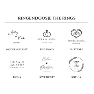 Design kaart met 6 designs voor houten ringendoosje the rings