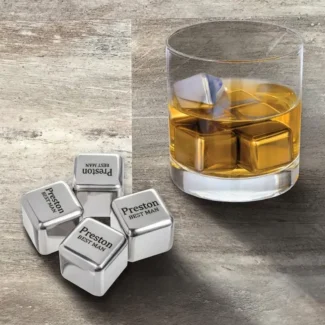RVS Whiskey stenen met naam en rol, set van 6