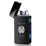 Elektrische arc aansteker gegraveerd met Best Man pak design naam Quinten en trouwdatum