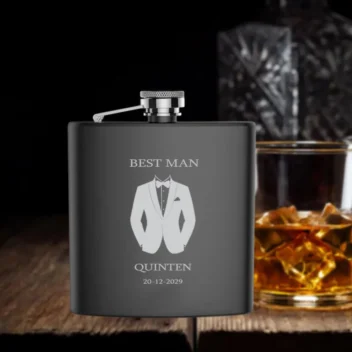 Zwarte Zakflacon voor Bruiloften - Persoonlijk Cadeau