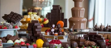 Feesttafel vol met chocolade en fontein