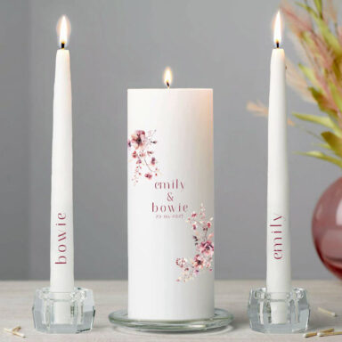 Gepersonaliseerde Ceremonie Kaarsen Bordeaux Blush voor Bruiloft
