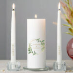 Gepersonaliseerde Huwelijkheidskaarsen Greenery Bliss voor Bruiloft