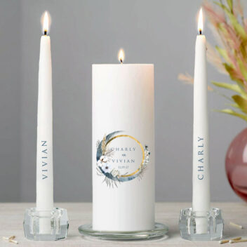 Boho unity kaarsen set gepersonaliseerd voor eenheidsceremonie