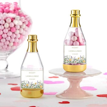 Champagne Bedankje Wildflowers met Acryl Flesje en Botanical Design voor Bruiloft